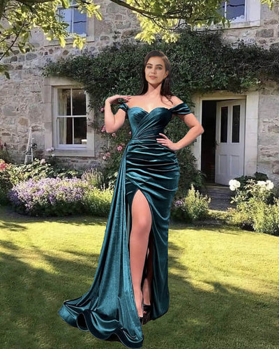 Hunter Green Velvet Prom Dress