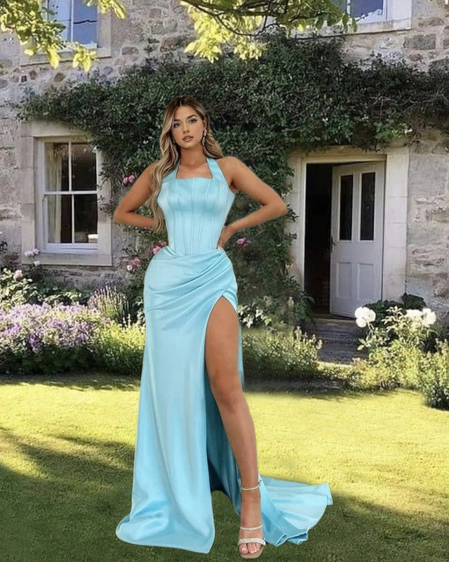 mermaid halter dress Lady Black Tie - Tessa Gown - Satin Gown the Tessa Gown is a sophisticated choice for unforgettable moments Zapaka Women Dark Green Long