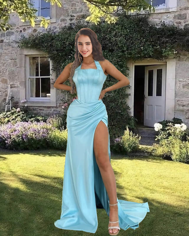 Mermaid Light Blue Satin Dress