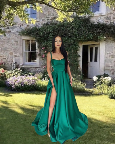 Emerald Green satin Prom Dress