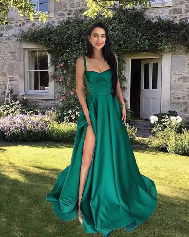 Emerald Green Satin Dress