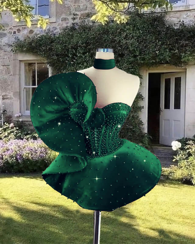 Short Emerald Green Beaded Corset Dress