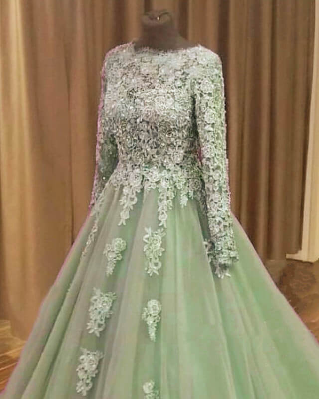 green dress with lace sleeves Modest Sleeve Ball Gown elegant mermaid sage green Dress Finder color:Fuchsia $150 to $200