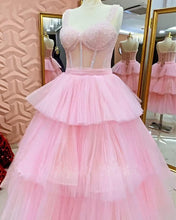 Load image into Gallery viewer, Pink Tulle Sheer Corset Prom Dress

