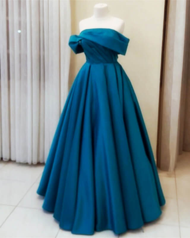 Teal Satin Prom Dress 2024