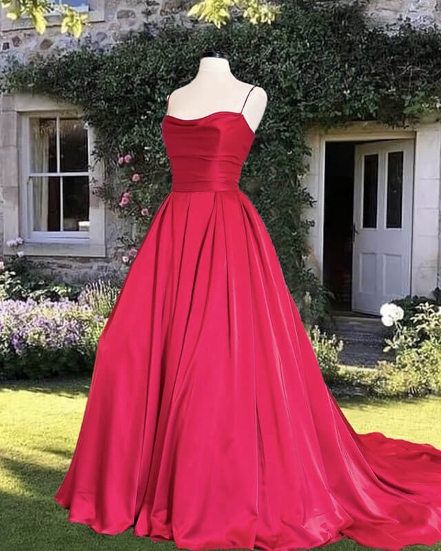 Maroon Satin Prom Dress 2024