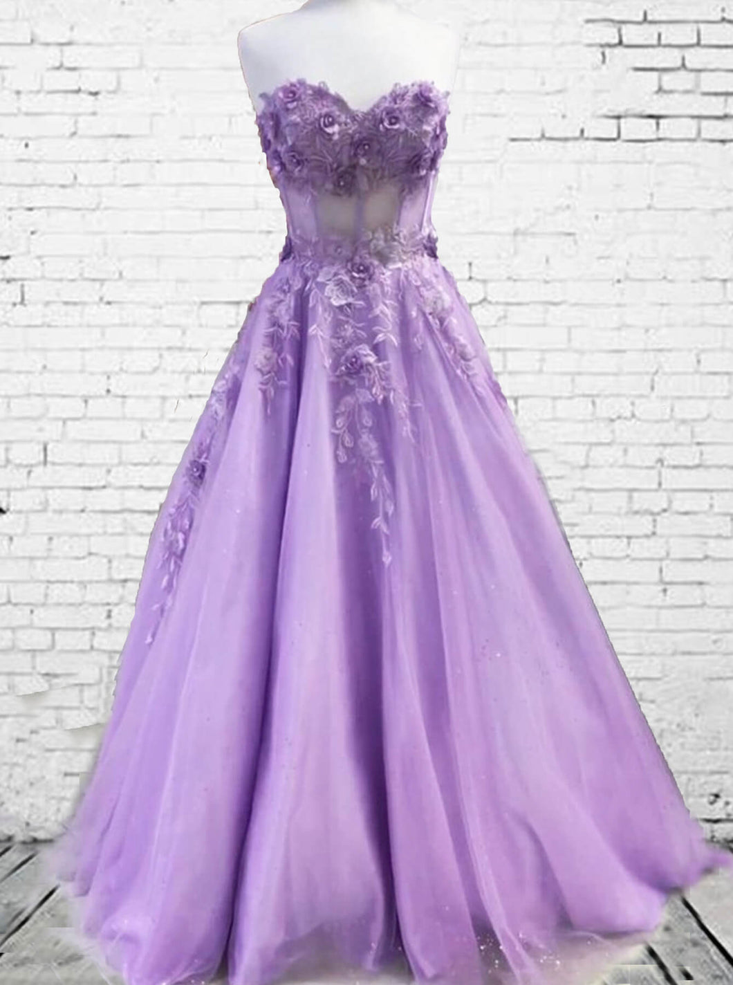 Lavender 3D Flowers Corset Tulle Dress