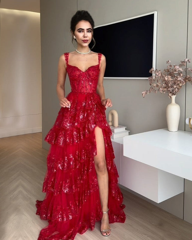 red prom dresses near me Simple Spaghetti Straps A-line V Neck Long Dresses, MP393 making it the perfect choice for proms Malia Red Mermaid V Neck
