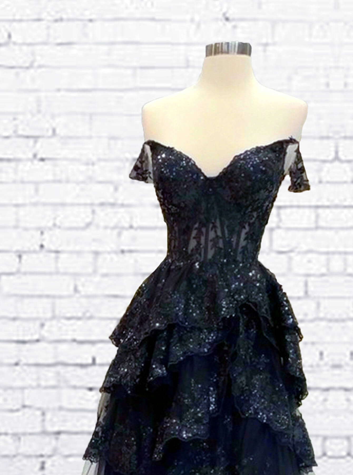 Long Navy Blue Lace Split Prom Dress