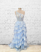 Load image into Gallery viewer, Baby Blue Lace Prom Dress
