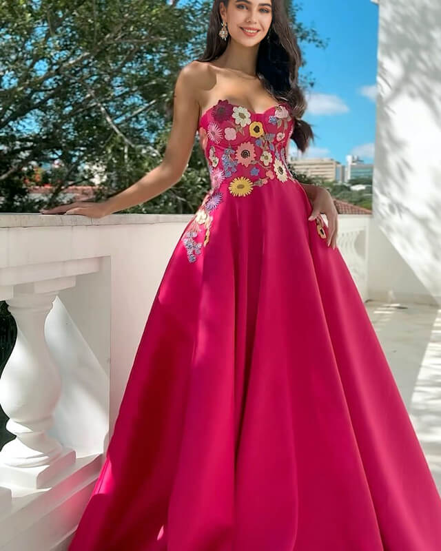A-line Daisy Lace Embroidery Satin Dress A-line Daisy Lace Embroidery Satin Dress