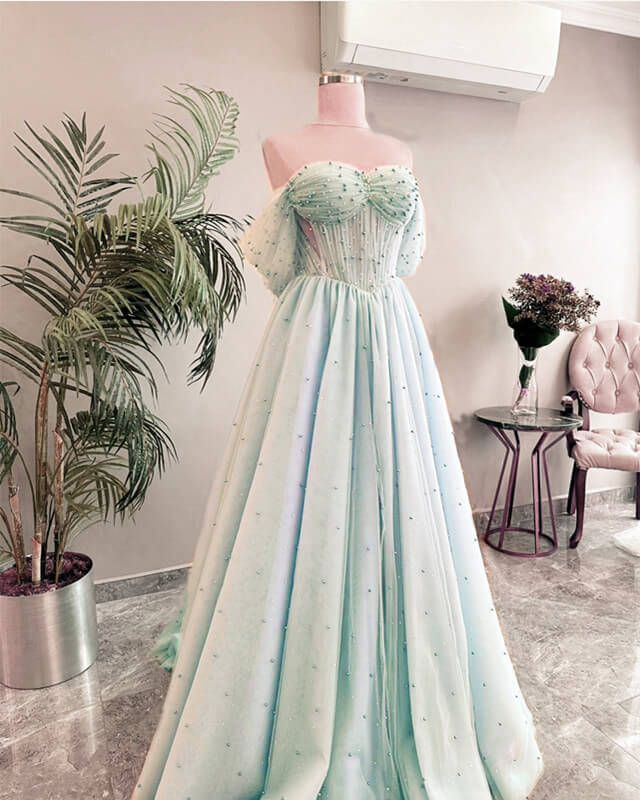 Light Blue Tulle Prom Dress 2024