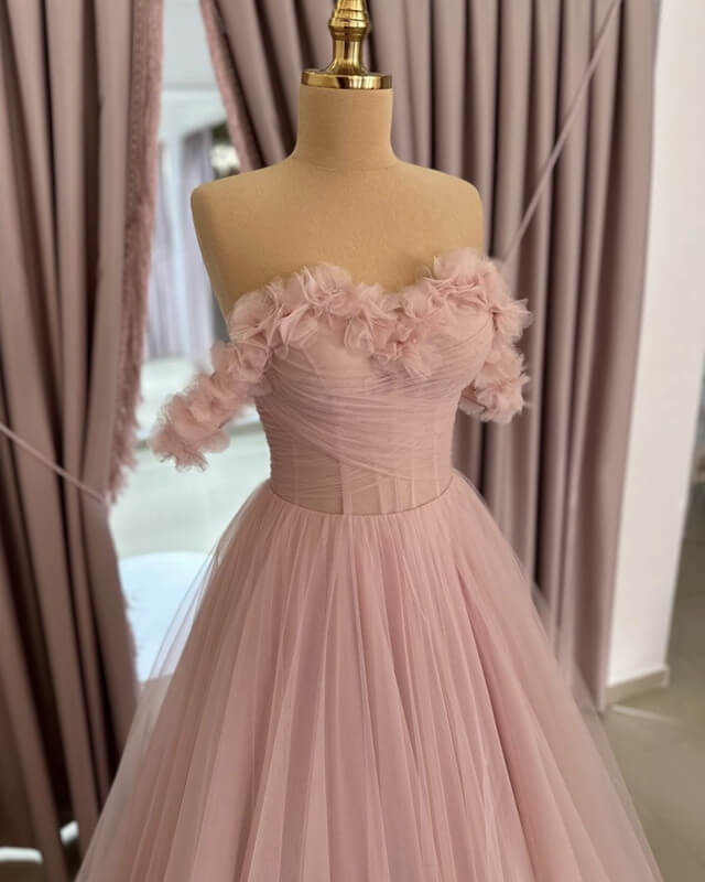 Light Pink Tulle Off The Shoulder Dress