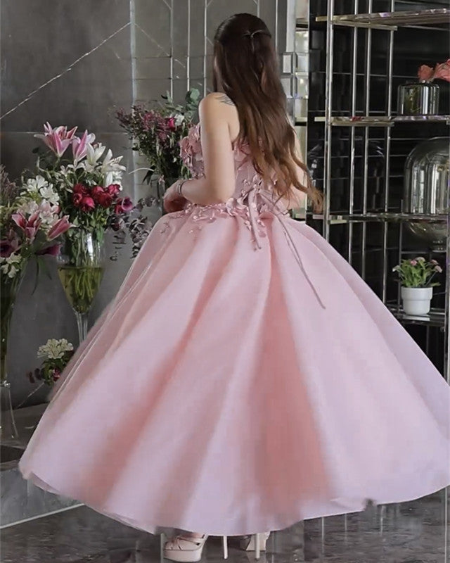 Pink Ankle Length Tulle Corset Dres