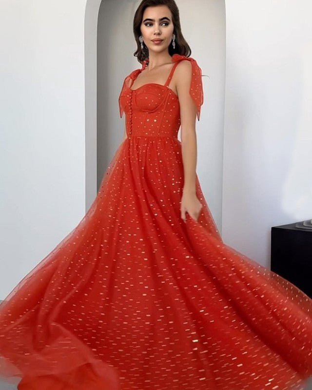 Orange Tulle Sparkly Sweetheart Corset Dress