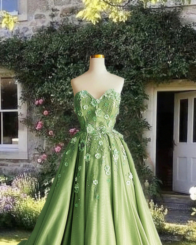 A-line 3D Flowers Embroidey Tulle Strapless Dress  alinanova