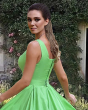 Load image into Gallery viewer, Light Green Satin Square Neck Dress
