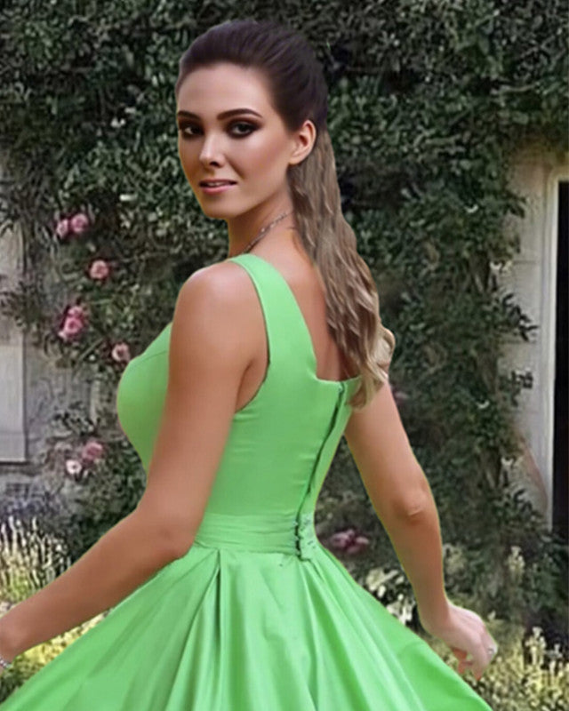 Light Green Satin Square Neck Dress