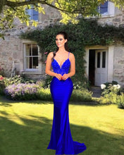 Load image into Gallery viewer, Mermaid Royal Blue Satin Prom Dress
