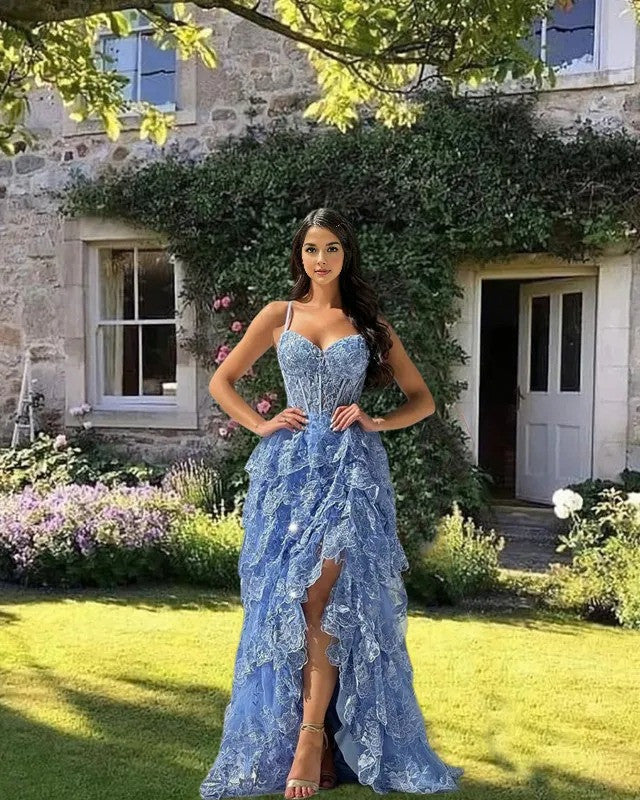 prom classy dresses A-line Layered Lace Dress With Slit Brown Dark Red Shoes Beading forms a centered whsale25 Size:US 64 long / EU 74 long (6.4
