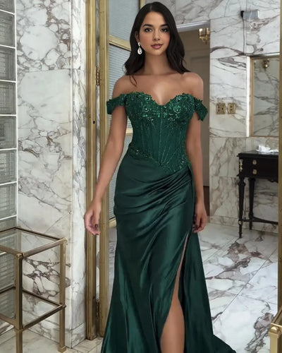 Mermaid Emerald Green Satin Dress