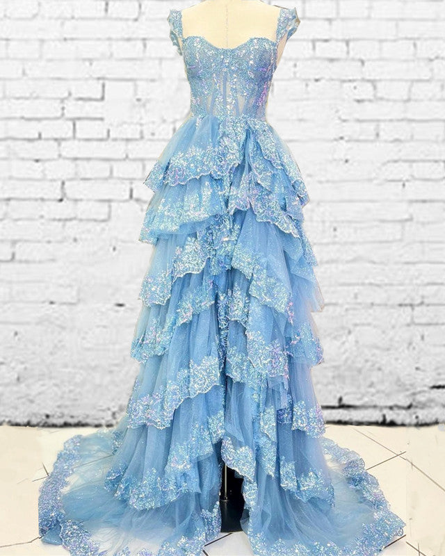 Elegant Layered Lace Prom Dress Off Shoulder alinanova Elegant Layered Lace Prom Dress Off Shoulder alinanova