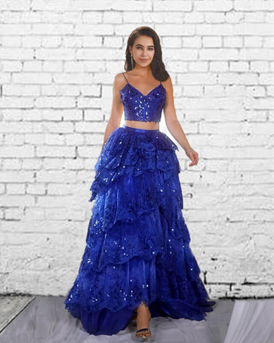 Two Piece Royal Blue Lace Dress