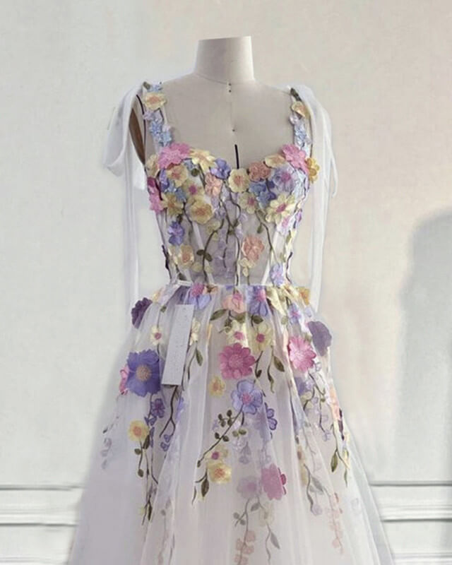 White Tulle Daisy Flowers Corset Dress