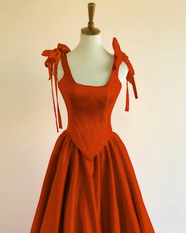 Burnt Orange Bow Straps Satin Ball Gown Dress Burnt Orange Bow Straps Satin Ball Gown Dress