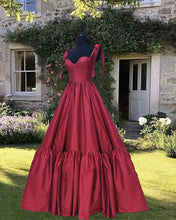 Load image into Gallery viewer, Burgundy Bow Straps Ruffle Hem Dress
