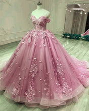 Load image into Gallery viewer, Tulle Ball Gown 3D Lace Appliques Dress
