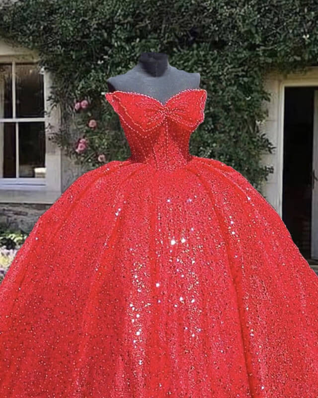 Red Sparkly Ball Gown Dress With Bow Red Sparkly Ball Gown Dress With Bow