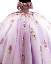 Load image into Gallery viewer, Light Purple Tulle Floral Embrodiery Quinceanera Dress
