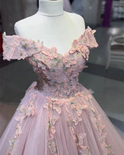 Load image into Gallery viewer, Pink Butterfly Embroidery Ball Gown Dress
