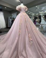 Load image into Gallery viewer, Pink Butterfly Embroidery Ball Gown Dress
