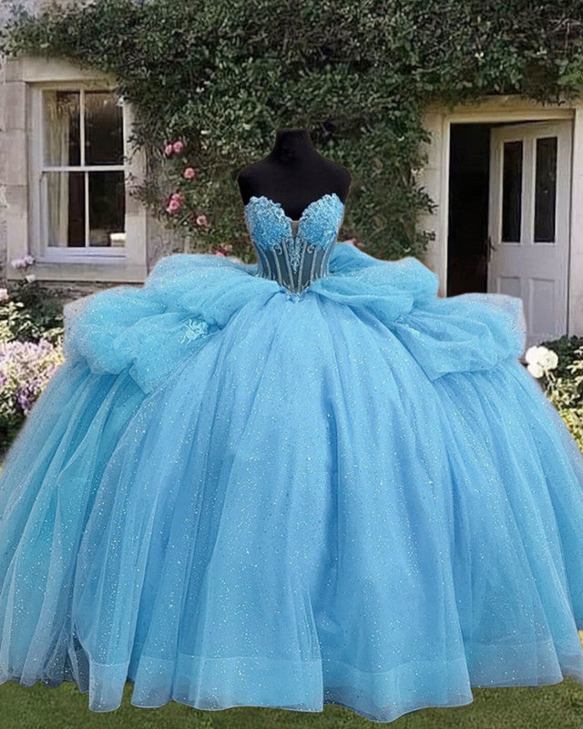 Lace Strapless Sheer Bodice Quinceanera Dress – alinanova