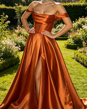 Load image into Gallery viewer, Serenity | Burnt Orange Satin Split Dress
