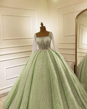 Load image into Gallery viewer, Sage Tulle Ball Gown With Sequin Pattern

