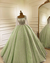 Load image into Gallery viewer, Sage Tulle Wedding Dress With Sparkles

