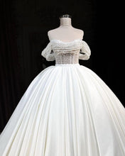 Load image into Gallery viewer, Sparkly Off Shoulder Wedding Ball Gown Satin Dress
