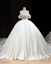 Load image into Gallery viewer, Sparkly Off Shoulder Wedding Ball Gown Satin Dress
