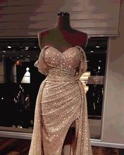 Load image into Gallery viewer, Mermaid Champagne Sparkly Off Shoulder Wedding Dress
