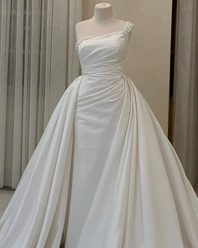 wedding dresses mermaid style one shoulder Mermaid Satin One Shoulder Wedding Dress