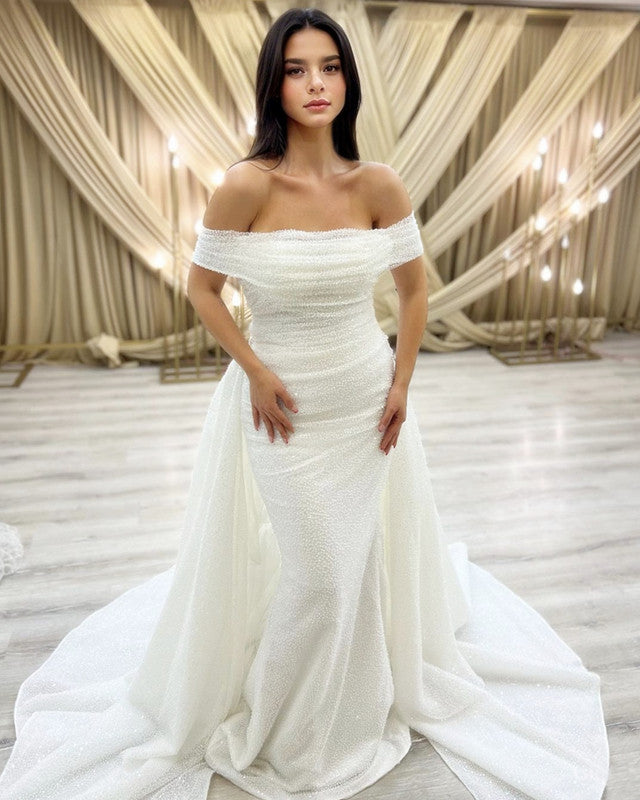 Mermaid Sequins Off Shoulder Wedding Dress
