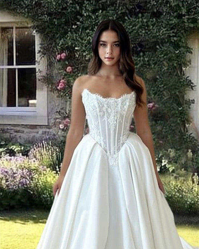 Lace Strapless Corset Wedding Dress Satin