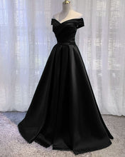 Load image into Gallery viewer, Long A-line Satin Off The Shoulder Prom Dresses
