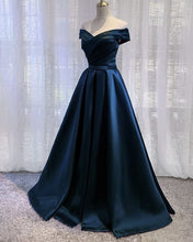Load image into Gallery viewer, Navy Blue Satin Prom Dresses 2024 Long
