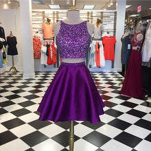 Load image into Gallery viewer, Two Piece Homecoming Dresses Open Back Prom Gowns Crystal Beads
