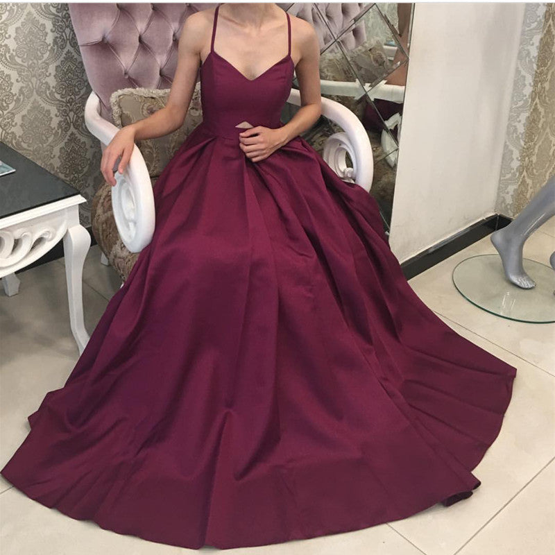 Deep V Neck Satin Backless Evening Gowns 2018 Sexy Prom Long Dresses-alinanova