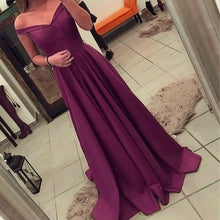 Load image into Gallery viewer, Floor Length Satin Off Shoulder Dresses Prom
